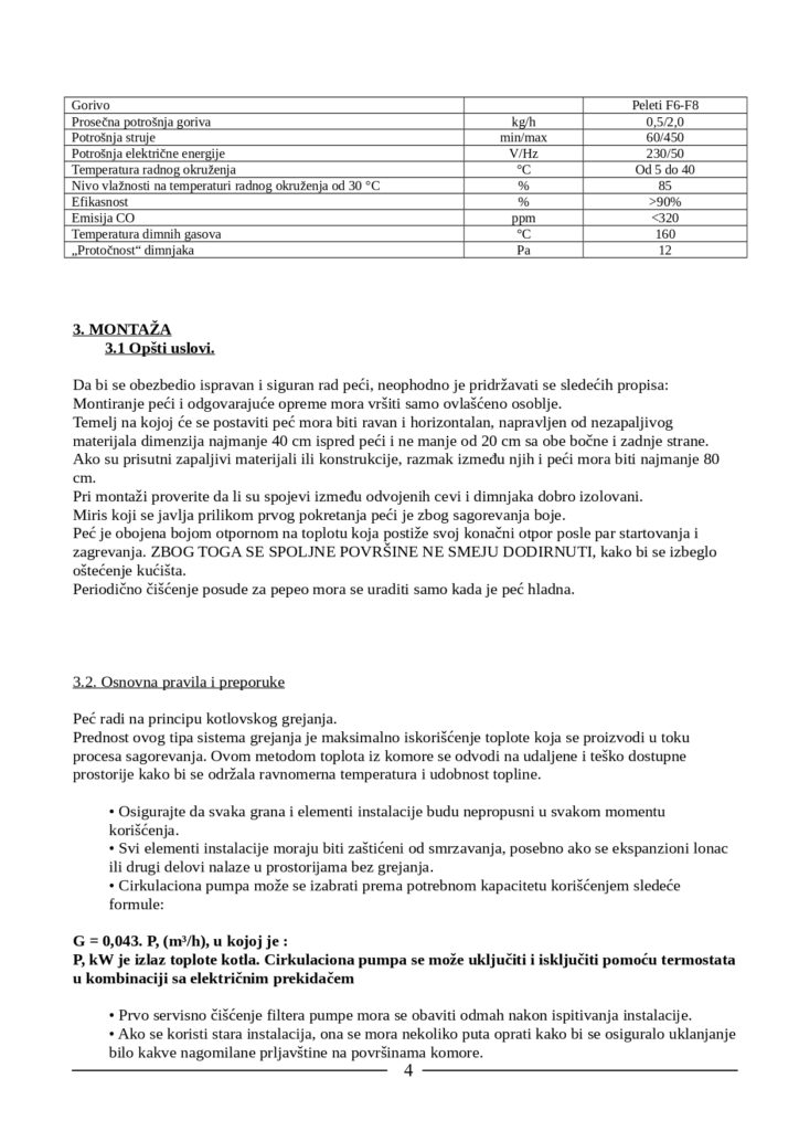 Uputstvo za montažu i korišćenje peći na pelet.