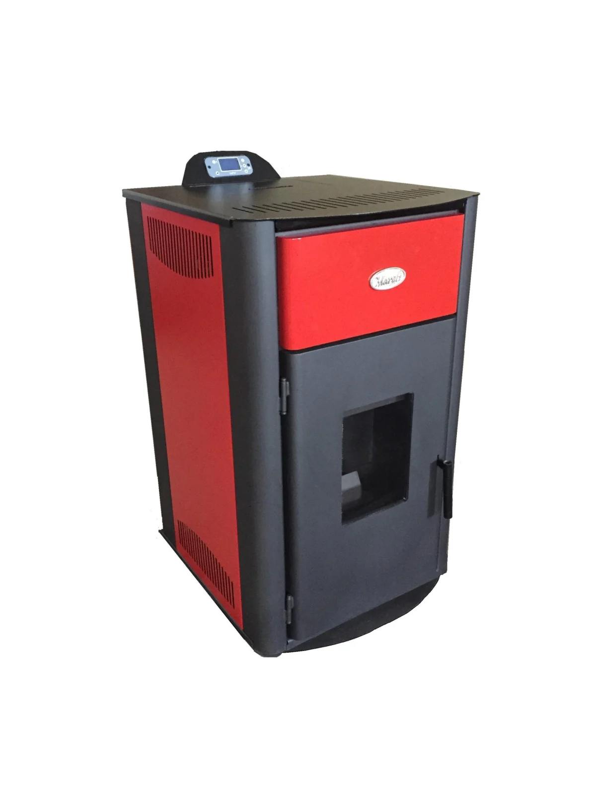 Kamin na pelet Mareli PS – moderan dizajn, automatsko paljenje, elektronska kontrola i visok stepen iskorišćenja (>92%), za etažno grejanje.