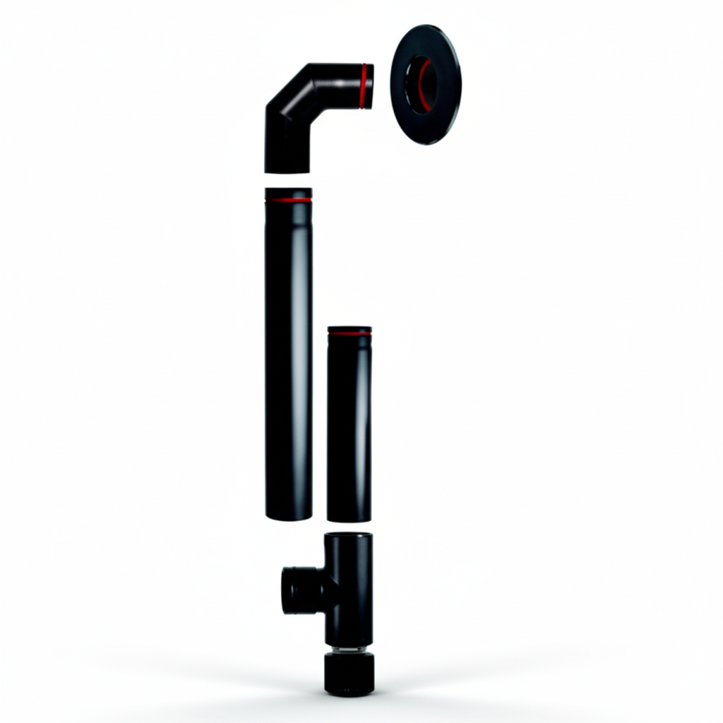 Dimni element za kotlove na pelet – cevi i kolena za odvod dimnih gasova, izrađeni od čelika otpornih na visoke temperature, namenjeni sigurnom i efikasnom odvajanju dimnih gasova iz kotlova na pelet.