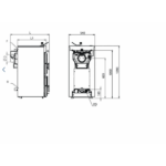 Tehnički crtež industrijskog kotla sa dimenzijama.
